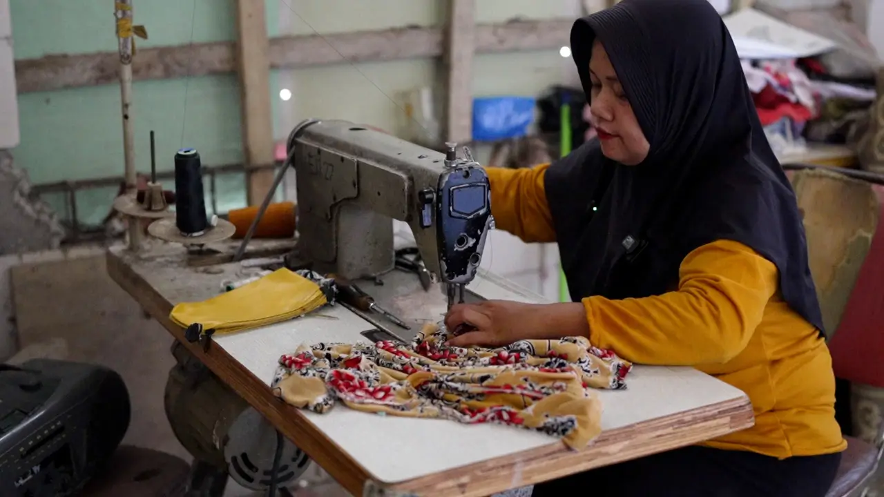Upah menjahit yang diterima Nur Alisa tak pernah benar-benar memberi rasa aman bagi kehidupan keluarganya di Sukoharjo