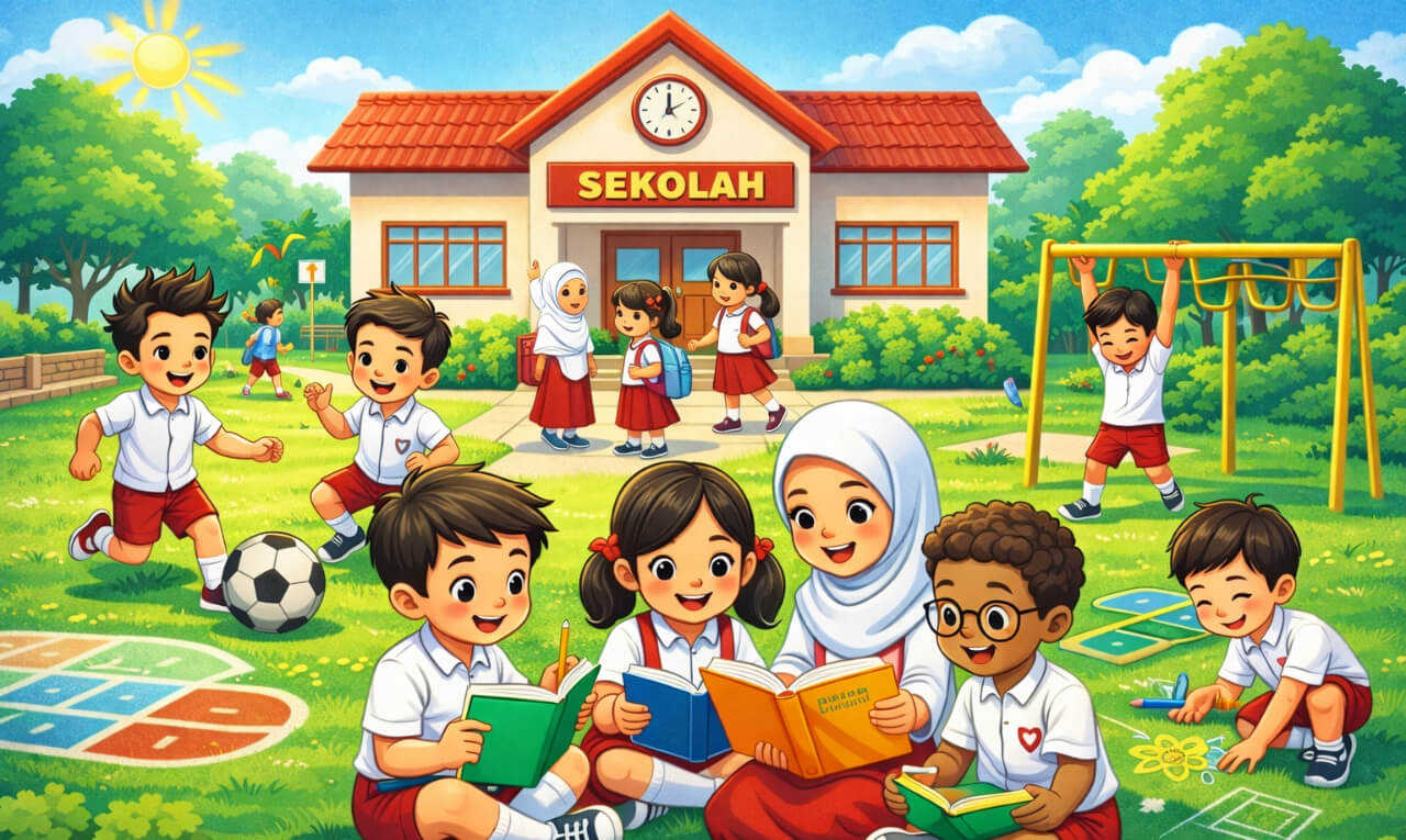 Pelajar di sekolah sebelum libur panjang. Foto ilustrasi